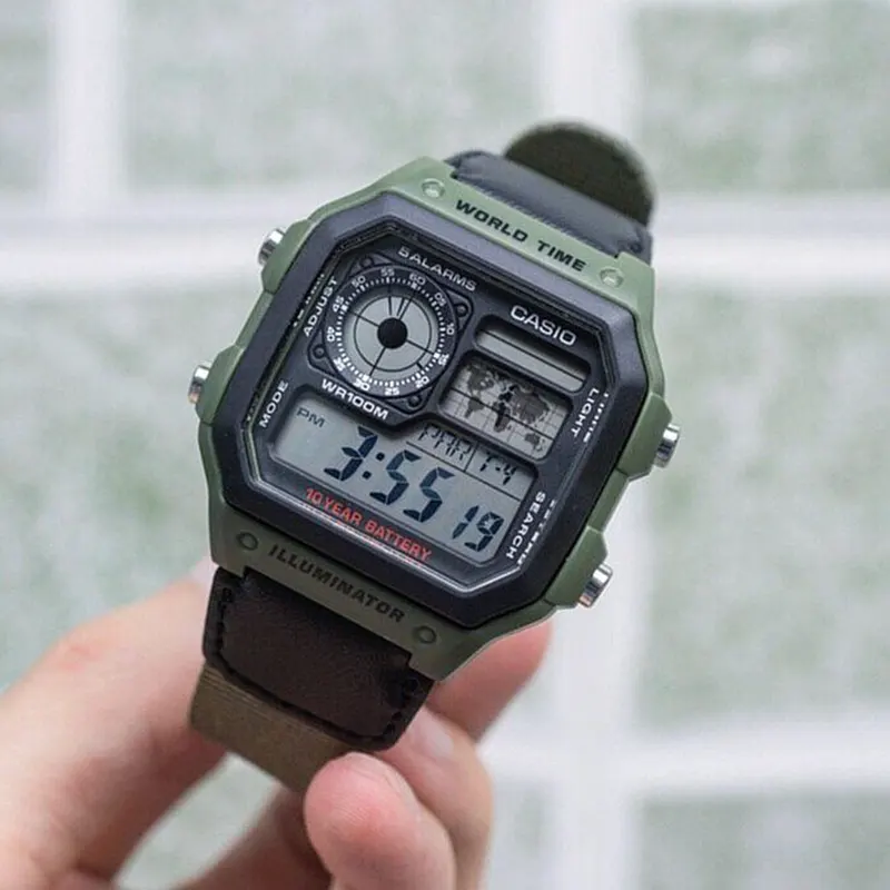 Casio Youth Digital Grey Dial Nylon Men's Watch- AE-1200WHB-3BV